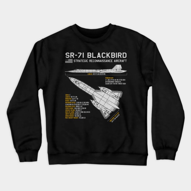 SR-71 Blackbird Blueprint US Aircraft Plane Airplane Crewneck Sweatshirt by BeesTeez